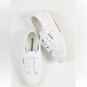 Superga White Canvas Platform Sneakers with Gum Sole